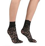 Women's Lace Ankle Socks (One Size : Regular, Floral - Black 3pair)