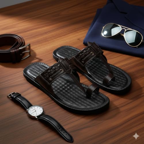Image of Genuine Leather Kolhapuri Chappals For Men| Leather Slippers For Men | Thong Sandals For Men | Stylish & Comfortable