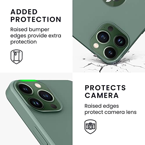 Image of VONZEE Microfiber Liquid Silicone Case for iPhone 13 Pro (6.1 inch) | Logo Cut Non-Slip Full Body Shockproof Back Cover with Smooth Cushion Soft Protection (Pine Green)
