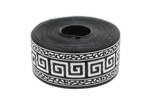 11 Yard Spool 1.37 Inches Greek Key Jacquard Ribbon Upholstery Trim Diy Sewing Supplies 35060 (Black And Silver) #TOP17