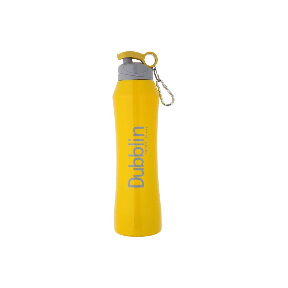 Dubblin Trendy Premium Stainless Steel Double Wall Vacuum Insulated BPA Free Water Bottle, Sports Thermos Flask Keeps Hot 12 Hours, Cold 24 Hours (Yellow 625 ML)