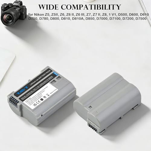 TAVT Lot de 2 batteries EN-EL15 EN-EL15C EN-EL15b avec double chargeur pour Nikon Z6, Z6II, Z6 iii, Z7, Z7II, Z8 D7500 D7000 D7100 D7200 D500 D600 D610 D750 D750 D770 80 D80 Appareil photo 00 D800E – vue 3
