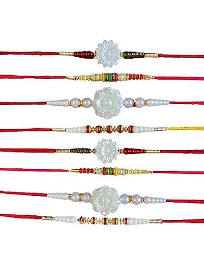 Rakhee For Brothers Traditional Handmade Desiger Rakhi Pack of 8 Combo Multicolour Rakshabandhan Religious Brothers Gift Sisters Raakhi Indian Tradition (Assorted Design)