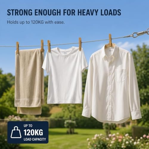Image of Premium Stainless Steel Clothesline Rope 5M - Heavy-Duty Rust-Proof Drying Line with Carabiner Hooks for Balcony, Travel, Camping, Dorm & Home Use