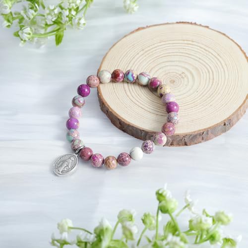 MollyQueen Virgin Mary Rosary Bracelet for Women Catholic Gifts Virgin Mary Bracelet Natural Stone Jewelry Gifts3