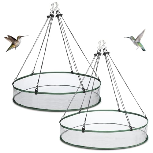 FoldTier 2 Pieces Universal Wild Bird Seed Catcher Hanging Hoop Platform Bird Seed Catcher Tray for Hummingbird Feeders Bee Feeder Outdoor Garden Accessories (24 Inch)