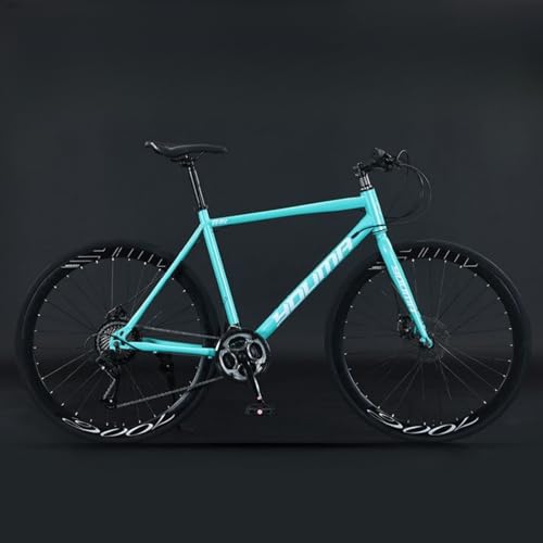 Dazzixロードバイク エアロロードバイク 700C×40C 高炭素鋼フレームMTB自転車 超軽量 自転車 21段変速 内部配線 ディスクブレーキ 街乗り 通勤 通学 適応身長165cm以上 (40枚刃ホイール/ストレートハンドル,ブルー)