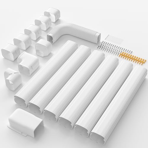 Image of Mini-Split AC Line Set Cover: 4 inch 23 Ft Line Hide for Mini Split Central AC HVAC Heating System - Waterproof PVC Outdoor Pipe Cover Split Unit Line Guard Decorative Refrigerant Line Cover