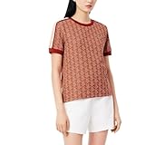 Lacoste Women's Slim Fit Monogram Jacquard T-Shirt, Iberis Red/Latte, 6
