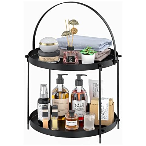 AITEE Bathroom Organizer Countertop, 2-Tier Black Bathroom Trays Storage with Handle, Under Sink Bathroom Counter Organzier Storage, Vanity Makeup Organizer Shelf Cover
