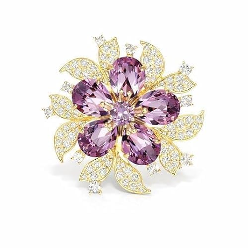 ecapt Purple Diamond Brooch Pin for Women – Elegant Crystal Rhinestone Floral Brooch, Fashion Lapel Pin for Saree, Dress, Coat, Blazer, Scarf & Wedding Party Accessories-picture-5