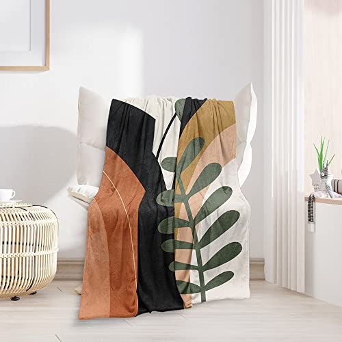 Reateforin Boho Mid Century Blankets Black Geometric Throws Beige Abstract Modern Throw Blanket Minimalist Sun Soft Warm Bed Bedding Blankets for Couch Bedroom Sofa Office Cozy Flannel Blanket 40"X50"