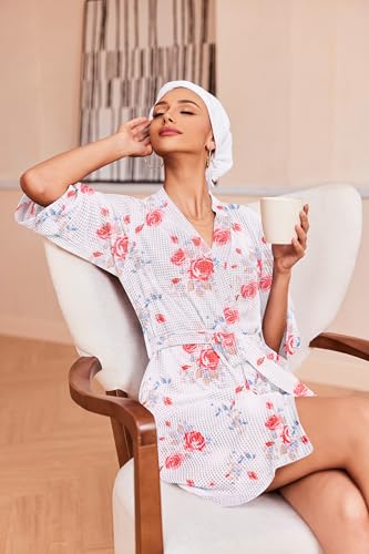 Image of Ekouaer Robes for Women Waffle Knit Bathrobe Soft Lightweight Knee Length Loungewear S-XXL