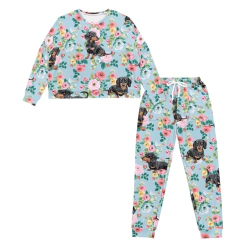 Image of Women's 2 Piece Printed Pajama Set Long Sleeve Sleepwear Set with Long Pants Casual Lounge Sets with Pocket