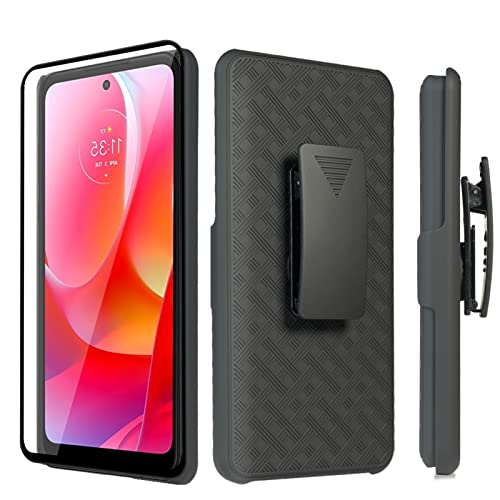Ailiber Compatible with Motorola Moto G Power 2022 Case, Moto G Power 2022 Holster with Screen Protector, Swivel Belt Clip, Kickstand Holder, Slim Shell Slide Phone Case for Moto G Power 2022-Black