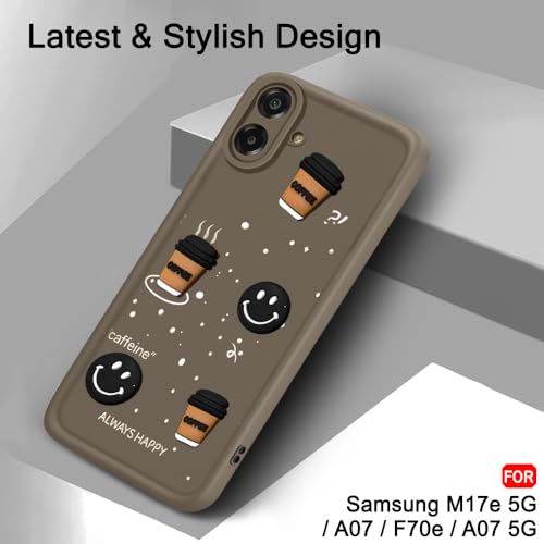 Image of TheGiftKart Back Cover Case for Samsung Galaxy M17e 5G / A07 / F70e / A07 5G | Cute Fun Cartoon 3D Smiley Coffee Case | Full Camera Protection | Shockproof Back Cover Case (Silicone, Brown)