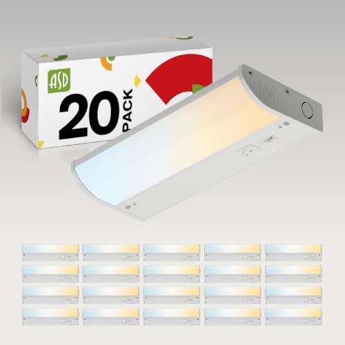 Image of ASD 20 Pack LED Under Cabinet Lighting, 9 inch 3W 202 LM, Dimmable Hardwired Under Cabinet Lights for Kitchen, 3000K /4000K /5000K, Under Counter Light Fixtures, ETL, White, Bullnose Design