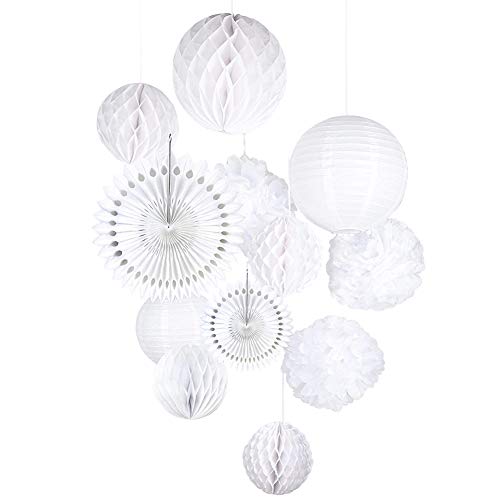 Easy Joy Pompon Papier Soie Blanc Decoration Mariage Rosace Papier Lanterne Chinoise Wedding Chambre Deco - 12pcs