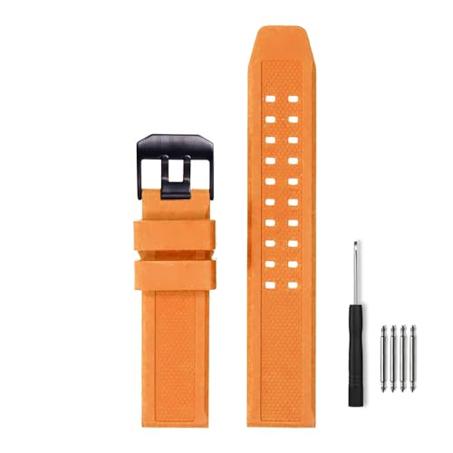 Narako 23mm Rubber Watch Strap Fits 3050 8800 3950 Series Silicone Replacement Band with Black/Silver Buckle Waterproof (Orange - Black Buckle)