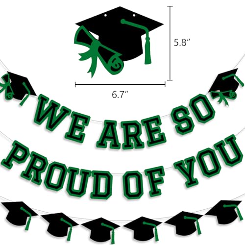 Image of We Are So Proud Of You Banner Graduation Party Decorations Congrats Grad Cap Garlands Wall Sign Green Black