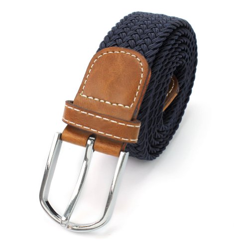 Pinzhi Elástico Cinturón Cuero Trenzado con Hebilla Metal para Hombres (Azul Oscuro)