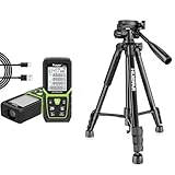 Huepar Laser Entfernungsmesser 100M mit 146 cm Stativ, Li-Ion-Akku, mit LCD Hintergrundbeleuchtung M/In/Ft mit Mehreren Messmodi wie Pythagoras/Abstand/Fläche/Volumen Messungen