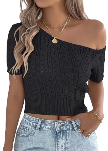 Pull en Tricot Chic et Elegant Top Blouse Femme Manches Courtes
