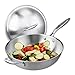 Relaxdays Padella Wok, Ø 32 cm, Acciaio Inox Non Rivestito, Coperchio in Vetro, Fornello Elettrico e Induzione, Argento, Inossidabile