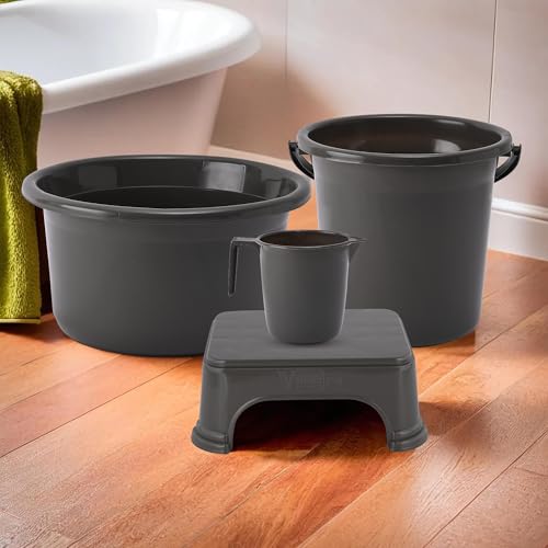 Kuber Industries Set of 4 Bathroom Combo Set | Bathing Set | Bathware Set | Tub-Bucket-Mug & Stool Combo Set for Bathroom | Modern Bathroom Accessories Set | Gray