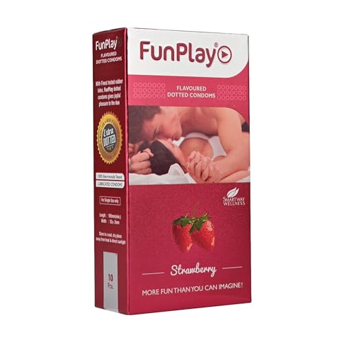 Image of Funplay Strawberry Dotted Condoms 10 PCS | Flavoured Latex Condoms | Dotted Texture for Added Sensation | Smooth Lubricated Surface | Comfortable Fit | Travel Friendly Pack