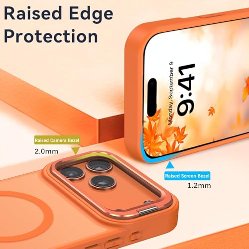 Image of Elzzi Translucent Matte Kickstand Case for iPhone 17 Pro Max, Built-in Adjustable Camera Stand, Translucent Matte Magnetic Mag-Safe Shockproof Phone Cover (Orange)