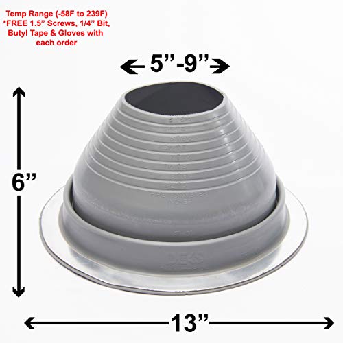 Eagle 1 Epdm Flexible Roofing Pipe Flashing Boots - On Site Adjustable Roof Pipe Jack Boot With Round Base (Standard Gray, 6) #TOP1