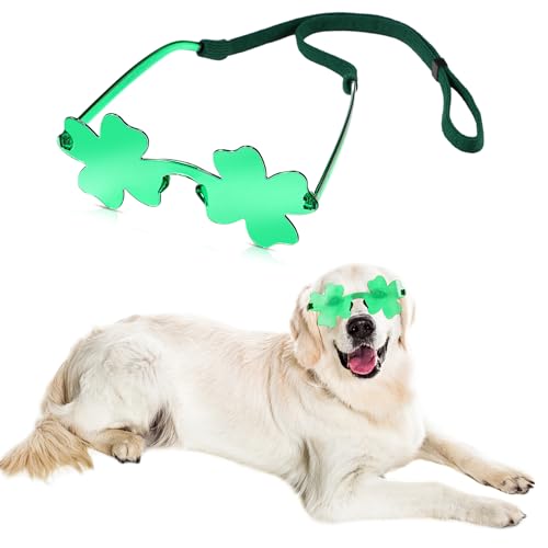 Jeere 2 Pcs St. Patrick's Day Dog Costume Green Clover Sunglasses with Rhinestone Puppy Headband Green Prop Sunglasses for Medium Large Dogs Cats for Cosplay Party Lucky Dress up(General)