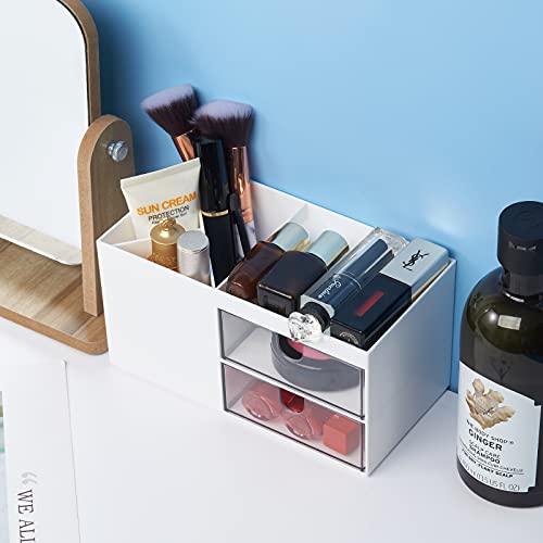 LETURE-Office-Desk-Organizer-with-drawer-Office-Supplies-and-Desk-Accessories-Business-CardPenPencilMobile-PhoneStationery-Holder-Storage-Box-White