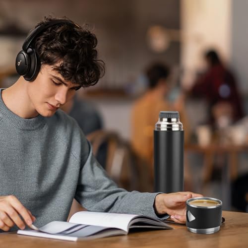 700ml Vacuum Insulated Flask | Stainless Steel Thermo Bottle with Cup for Hot and Cold Drinks (Black, Single) - Image 7