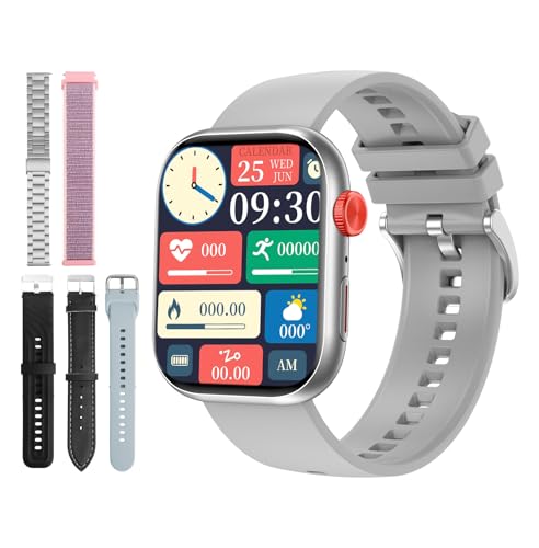 Smartwatch FB047 Colorido 1.83" com 5 Pulseiras Diferentes, 100+ Modos Esportivos, Relógio com Bluetooth para Ligações, IP68, para Mulheres Homens, Prata