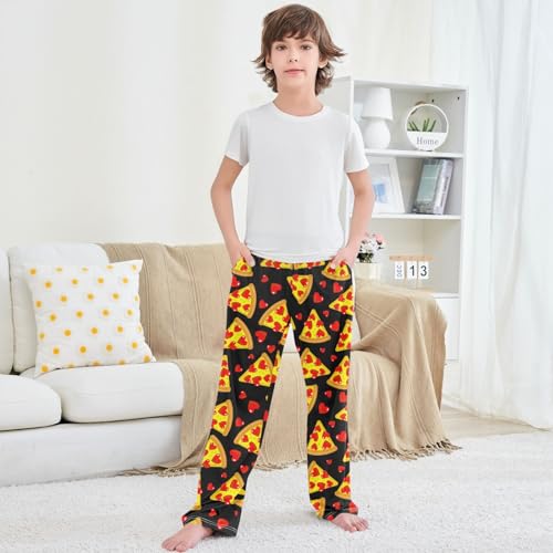 Boy's Pants Pizza Love Red Heart Pattern Jogger Pants Elastic Waist Long Bottoms Trousers with Pockets 6-14 Years 5