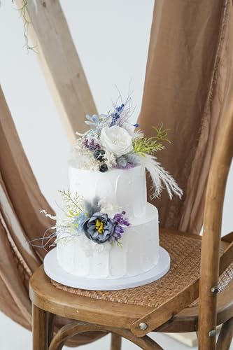 Set de dos cake toppers de boda con flores artificiales miniatura 5