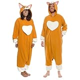 Funziez! Adult Onesie Halloween Costume - Animal Dinosaur Shark - Unisex Plush One Piece Cosplay Suit for Adults, Men and Women (Medium, Brown)