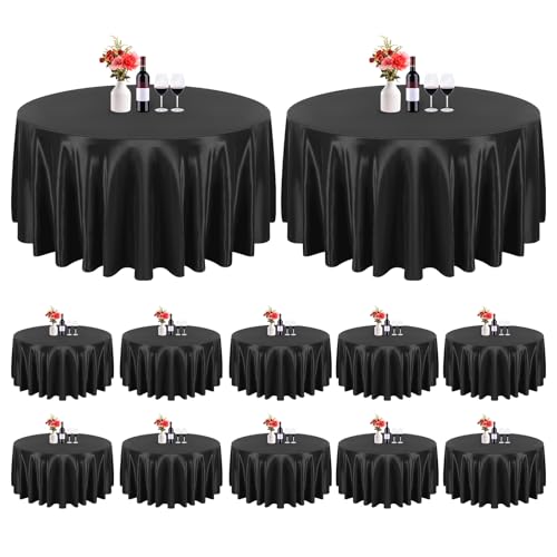 FXKS 12 Pack Black Tablecloth 120 Inch Round, Satin Fbric