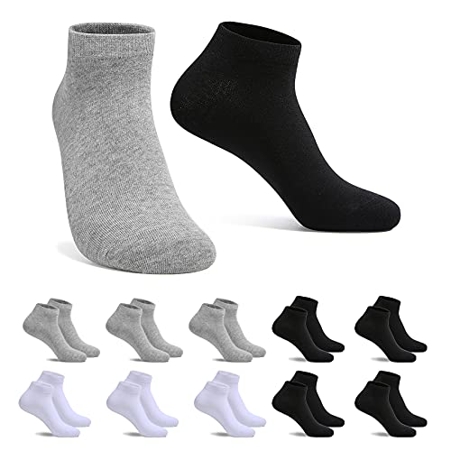 FALARY Calcetines DeportivosTobilleros hombre mujer 10 Pares Cortos Calcetin Algodon Gris blanco y negro 39-42 Cover