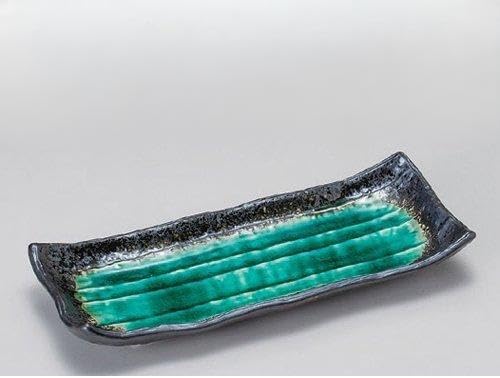 Set of 5 Elongated Plate (Medium) Deep Sea Green 渕 Wave sanma Dishes [28.4 x 12.2 x 4.1 cm] Kagurazaka Inn 和食 Charger Restaurant Commercial