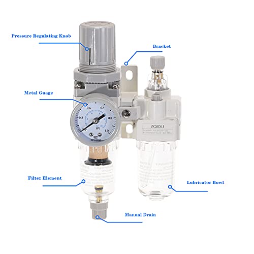 Zqidli 1/4 Inch Npt Compressed Air Filter Regulator Lubricator Combo Water/Oil Trap Separator Combo(0-1.0) Mpa Air Tool Compressor Filter With With Eu Connector Ac2010-02 #TOP1
