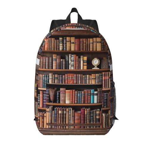Sac à dos imprimé bibliothèque noir et blanc avec poches 43cm