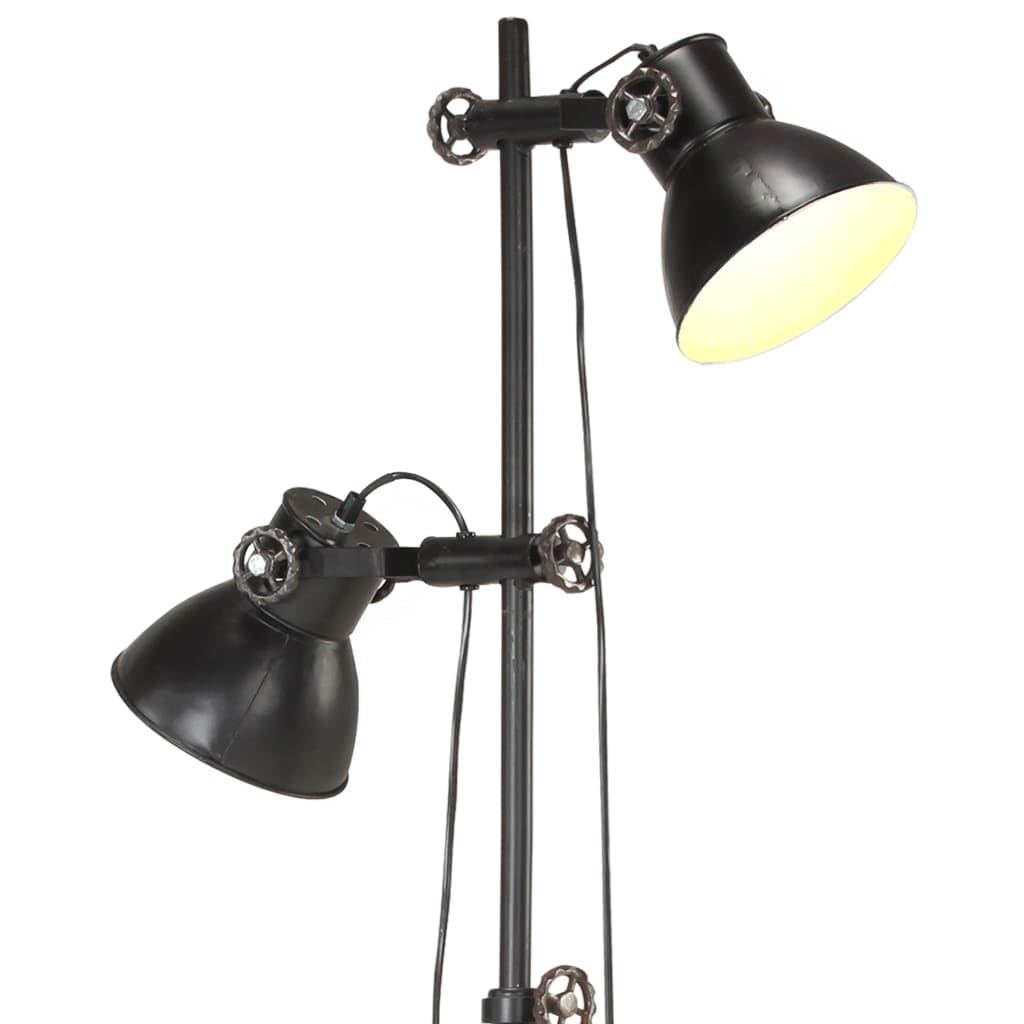 Lampada a stelo a 2 luci, in ghisa nera, con attacco E27, 28 x 160 cm, interruttore a terra, paralumi regolabili angolari, lampada industriale per soggiorno, camera da letto, corridoio