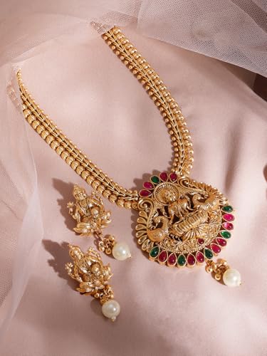 Image of Rubans Necklace Set Gold Plated Traditional Stylish Jewellery Gift for Women & Girls
