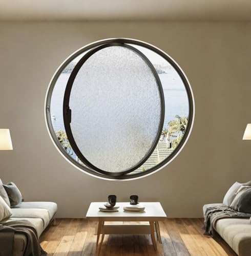 19.7IN Porthole Window with Tempered Glass,360° Circular Rotating Windows,Sliding Windows with Handle For Bathroom/Kitchen/Bedroom/Living Replacement Indoor Ventilated Windows Decorate(Black)