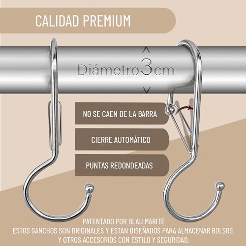 Miniatura 2 de Blau Marité 6 Colgadores Para Monederos Con Hebilla De Seguridad, Gancho En Forma De S Para Colgar Bolsos. Resistente T, Plata
