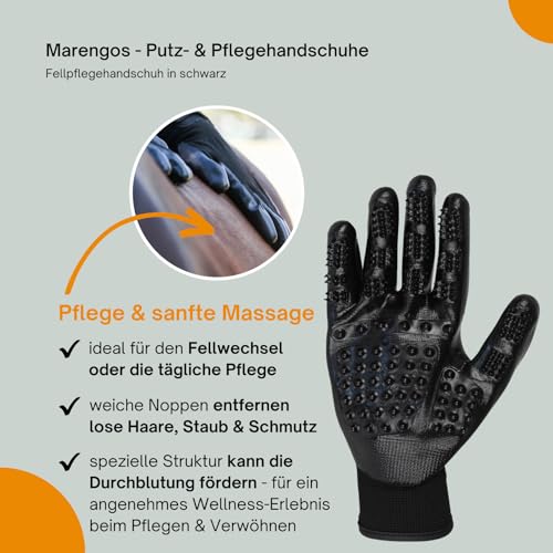 Marengos - Putz- & Pflegehandschuhe – Fellpflegehandschuh mit weichen Noppen - Fellwechselhelfer für die Pferdepflege – Handschuh zum Striegeln – Pferdezubehör in schwarz – Einheitsgröße