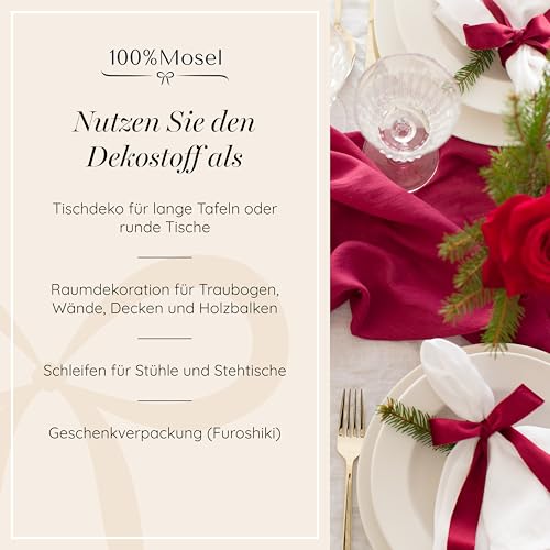 100%Mosel Musselin Tischläufer, in Bordeaux Rot (48 cm x 5 m), 66 g/m² – Ansicht 6